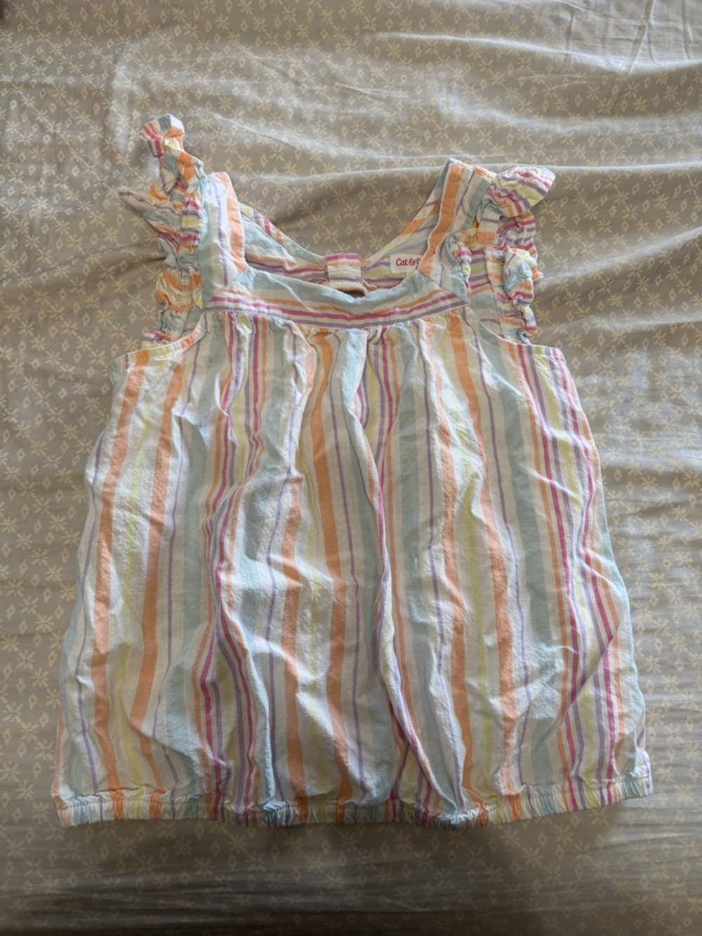 Cat & Jack Pastel Rainbow Stripe Ruffle-Sleeve Girls' Top